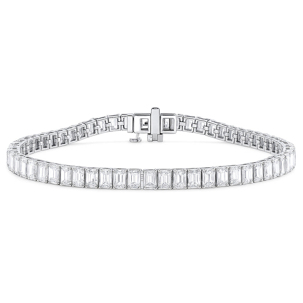 10.24ct G SI 14K White Gold Emerald Cut Diamond Tennis Bracelet 7" Long
