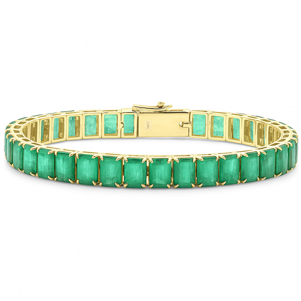 <span style="color:purple">SPECIAL!</span> 21.74ct 14K Yellow Gold Elegant Emerald Gemstone Tennis Bracelet 6.5" Long