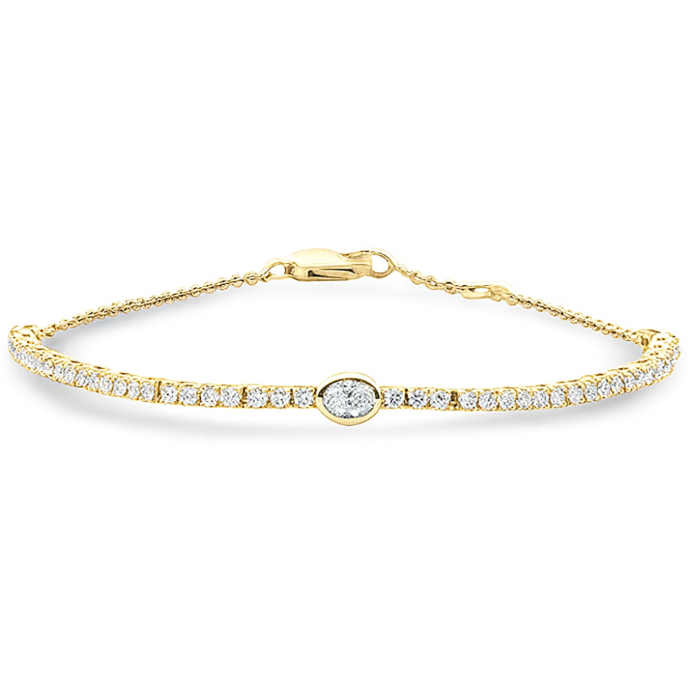 .77ct G SI 14K Yellow Gold Oval Cut Diamond Tennis Chain Bracelet 7" Long