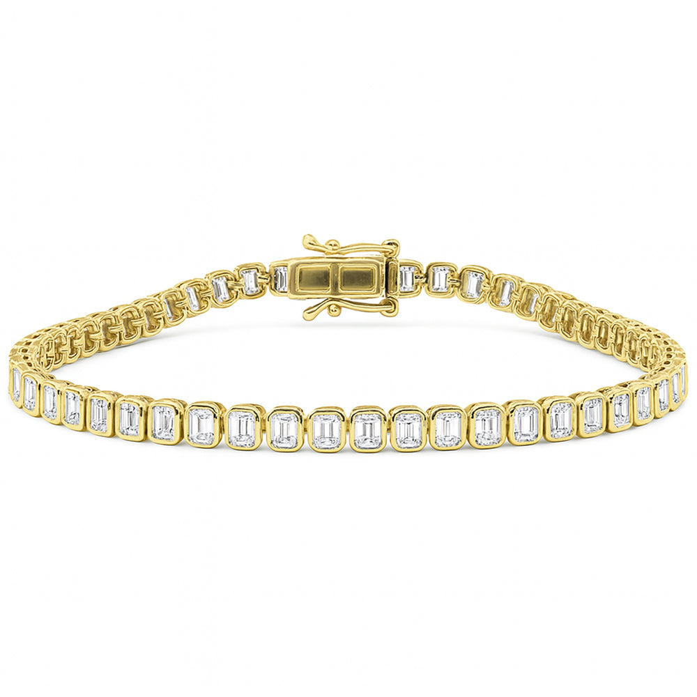 4.57ct G SI 14K Yellow Gold Emerald Cut Diamond Bezel Set Tennis Bracelet 7" Long