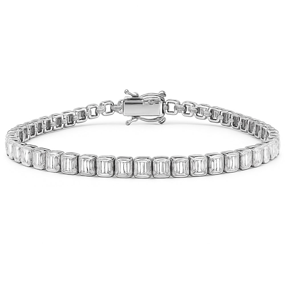 4.35ct G SI 14K White Gold Emerald Cut Diamond Bezel Set Tennis Bracelet 7" Long