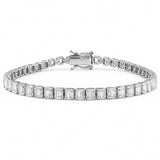 4.35ct G SI 14K White Gold Emerald Cut Diamond Bezel Set Tennis Bracelet 7" Long