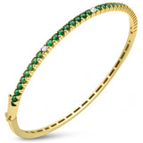 1.21ct G SI 14K Yellow Gold Diamond & Emerald Gemstone Bangle Bracelet