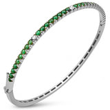 1.22ct G SI 14K White Gold Diamond & Emerald Gemstone Bangle Bracelet
