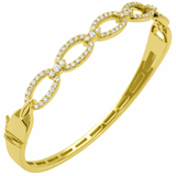 .98ct G SI 14kt Yellow Gold Round Diamond Oval Link Design Wide Bangle Bracelet