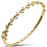 .49ct G SI 14kt Yellow Gold Round Diamond Leaf Design Bangle Bracelet