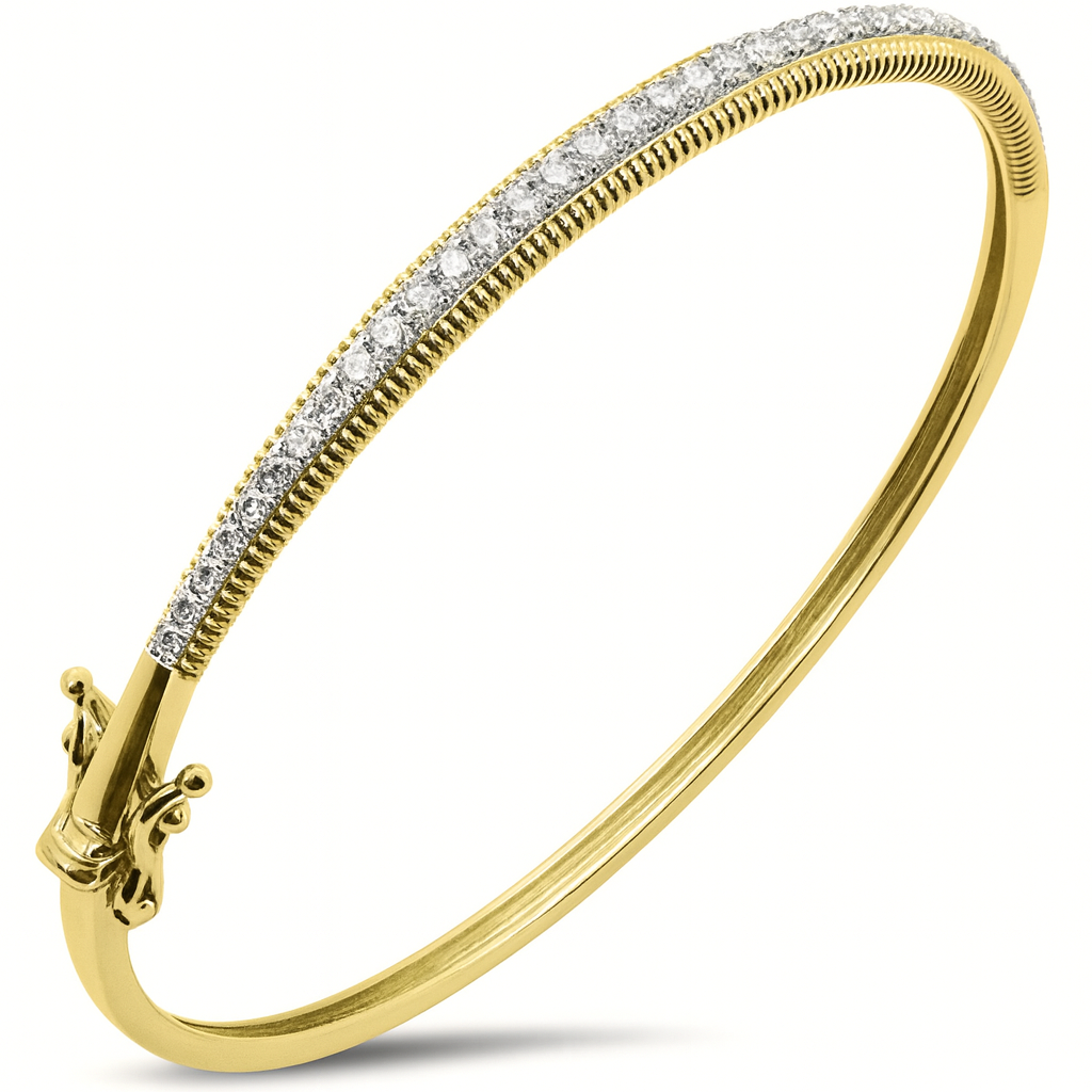 1.01ct G SI 14kt Yellow Gold Round Diamond Milgrain Bangle Bracelet
