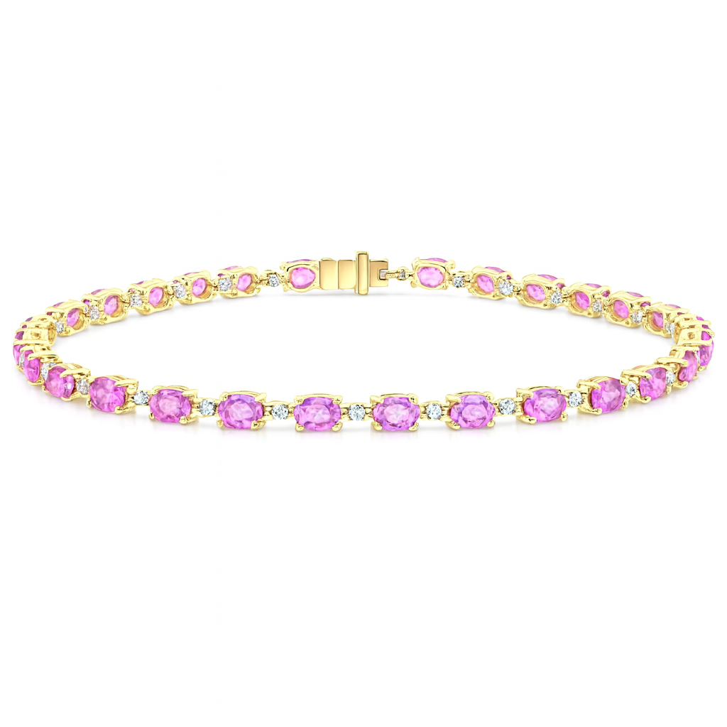 6.30ct G SI 14KT Yellow Gold Diamond & Pink Sapphire Gemstone Tennis Bracelet 8"