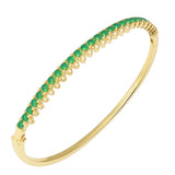 1.23ct G SI Yellow Gold  Diamond & Emeralds Gemstone Elegant Tennis Bangle Bracelet