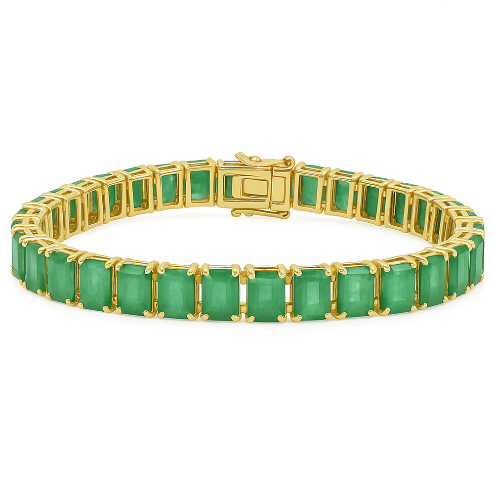 21.44ct 14kt Yellow Gold 6x4 Natural Emerald Gemstone Elegant Tennis Bracelet 7" Long