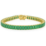 14.52ct 14kt Yellow Gold 5x3 Natural Emerald Gemstone Elegant Tennis Bracelet 7" Long