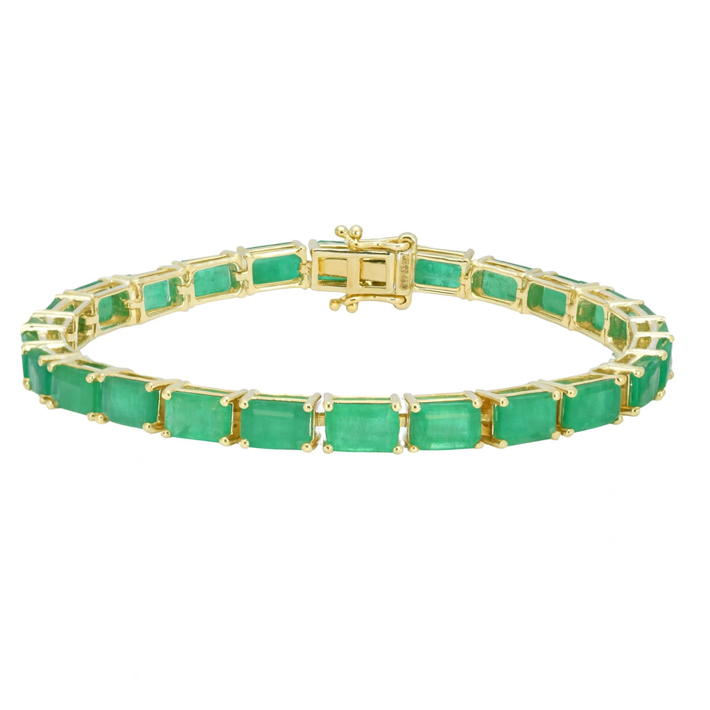 14.71ct 14kt Yellow Gold Natural Emerald Gemstone Tennis Bracelet 7" Long