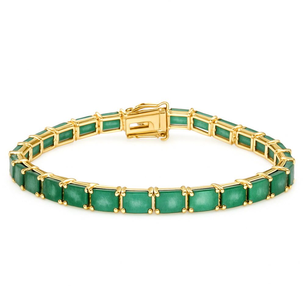 9.72ct 14kt Yellow Gold Natural Emerald Gemstone East West Set Bracelet 7" Long