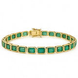 13.67ct 14kt Yellow Gold Natural Emerald Gemstone Bezel Set East West Bracelet 7" Long