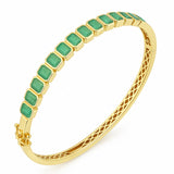 4.28ct 14kt Yellow Gold Emerald Gemstone Bezel Set Bangle Bracelet