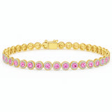 4.85ct G SI 14KT Yellow Gold Diamond & Pink Sapphire Gemstone Halo Tennis Bracelet 7.25"