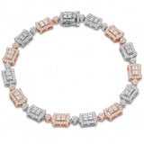4.57ct G SI 14kt Two Tone Gold Round & Baguette Diamond Bracelet 8.5" Long