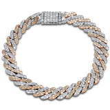 3.28ct G SI 14kt Two Tone Gold Baguette Diamond Cuban Link Bracelet 8" Long