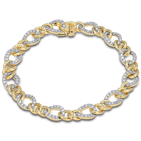 1.73ct G SI 14kt Yellow Gold Diamond Figaro Link Bracelet 7" Long