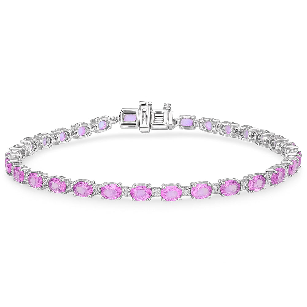 <span style="color:purple">SPECIAL!</span> 5.32ct G SI 14kt White Gold Diamond & Pink Sapphire Gemstone Tennis Bracelet 7" Long
