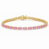 5.80ct G SI 14kt Yellow Gold Diamond & Pink Sapphire Gemstone Tennis Bracelet 7" Long