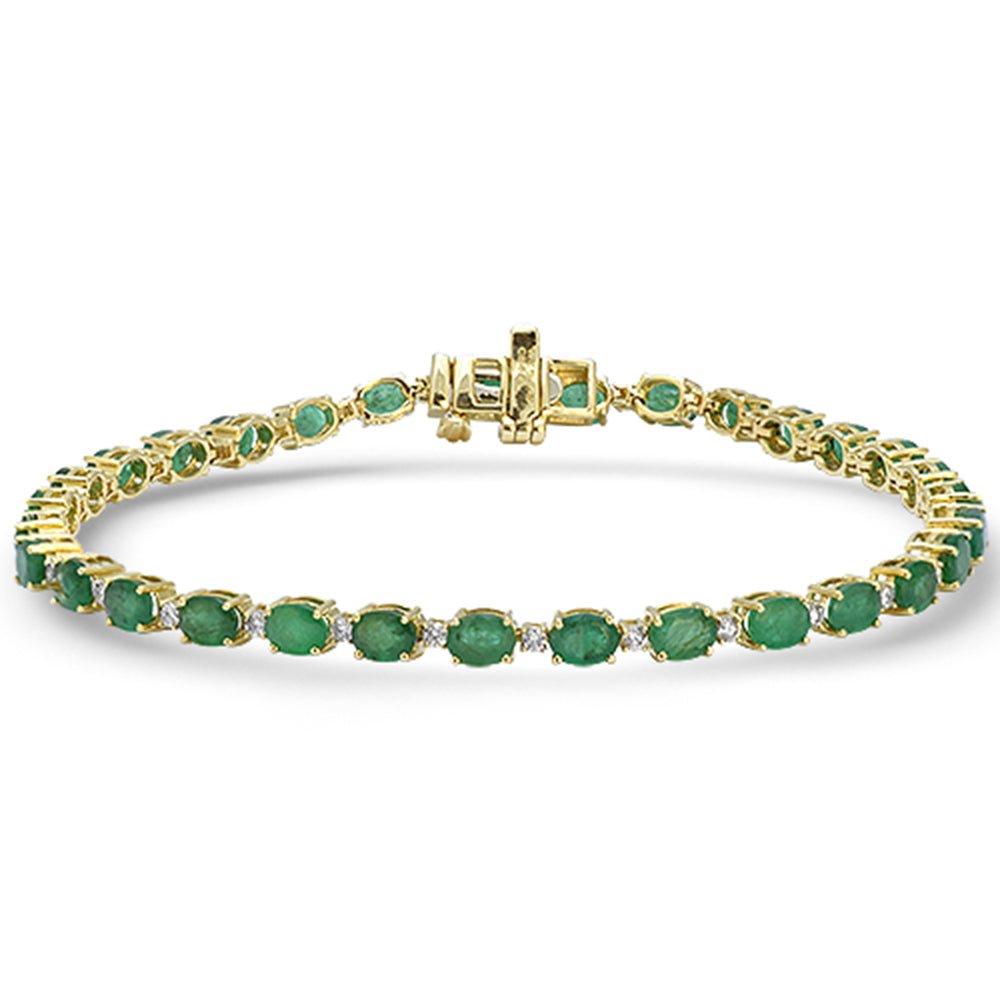 5.62ct G SI 14kt Yellow Gold Diamond & Emerald Gemstone Tennis Bracelet 7" Long