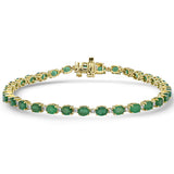 5.62ct G SI 14kt Yellow Gold Diamond & Emerald Gemstone Tennis Bracelet 7" Long