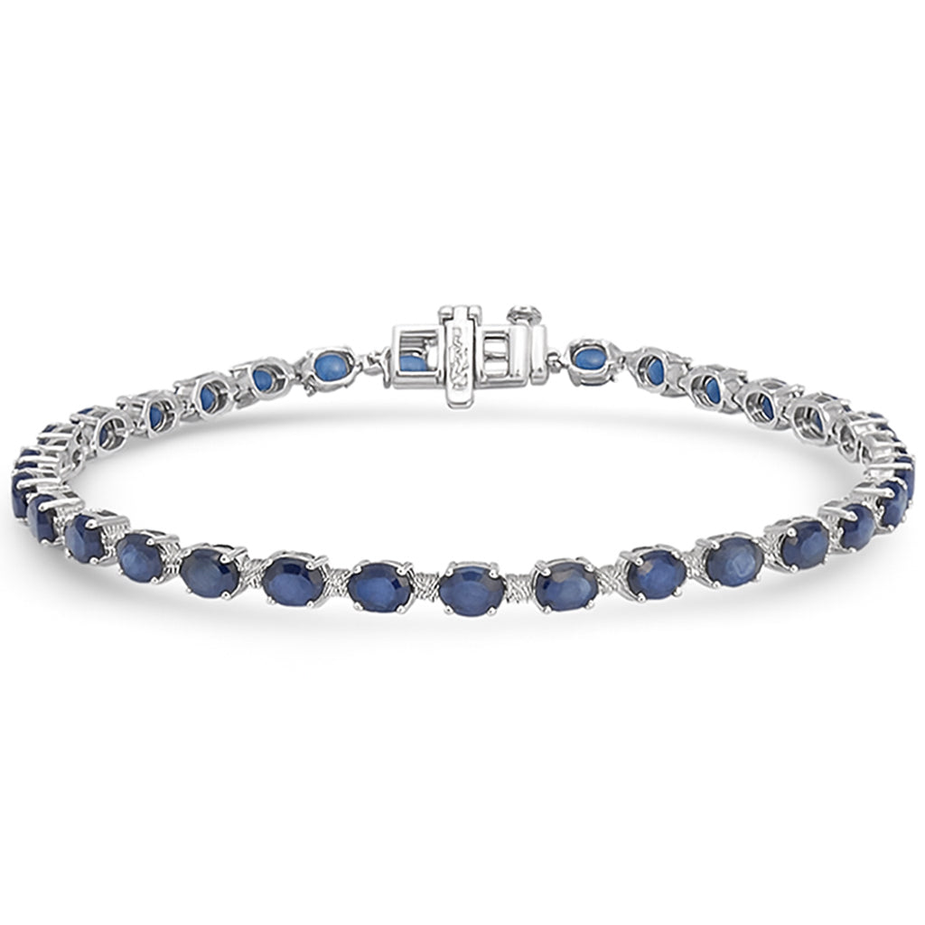 <span style="color:purple">¡ESPECIAL!</span> Pulsera de tenis de oro blanco de 14kt con diamante y zafiro azul de 6.92ct G SI de 7" de largo