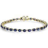 6.92ct G SI 14kt Yellow Gold Diamond & Blue Sapphire Gemstone Tennis Bracelet 7" Long
