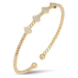 .32ct G SI 14kt Yellow Gold Diamond Beaded Clover Open Cuff Bangle