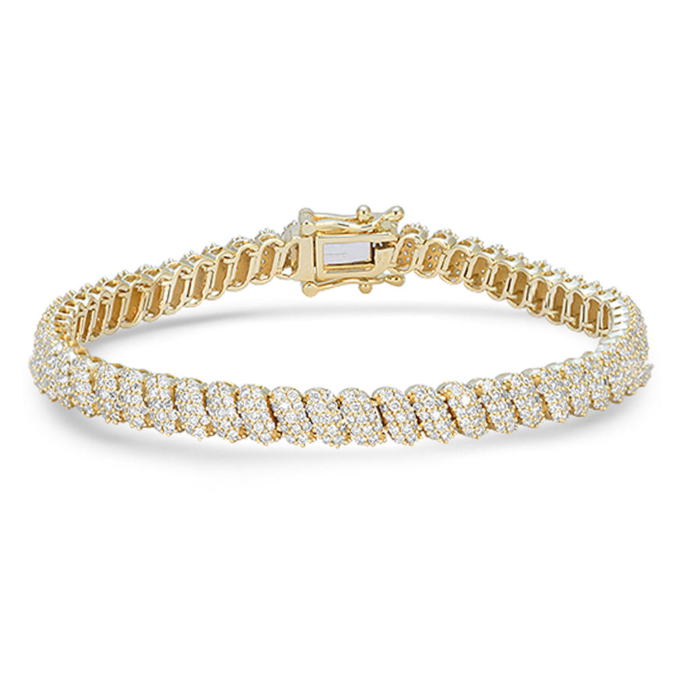 3.26ct G SI 14kt Yellow Gold Round Diamond Bracelet 7" Long