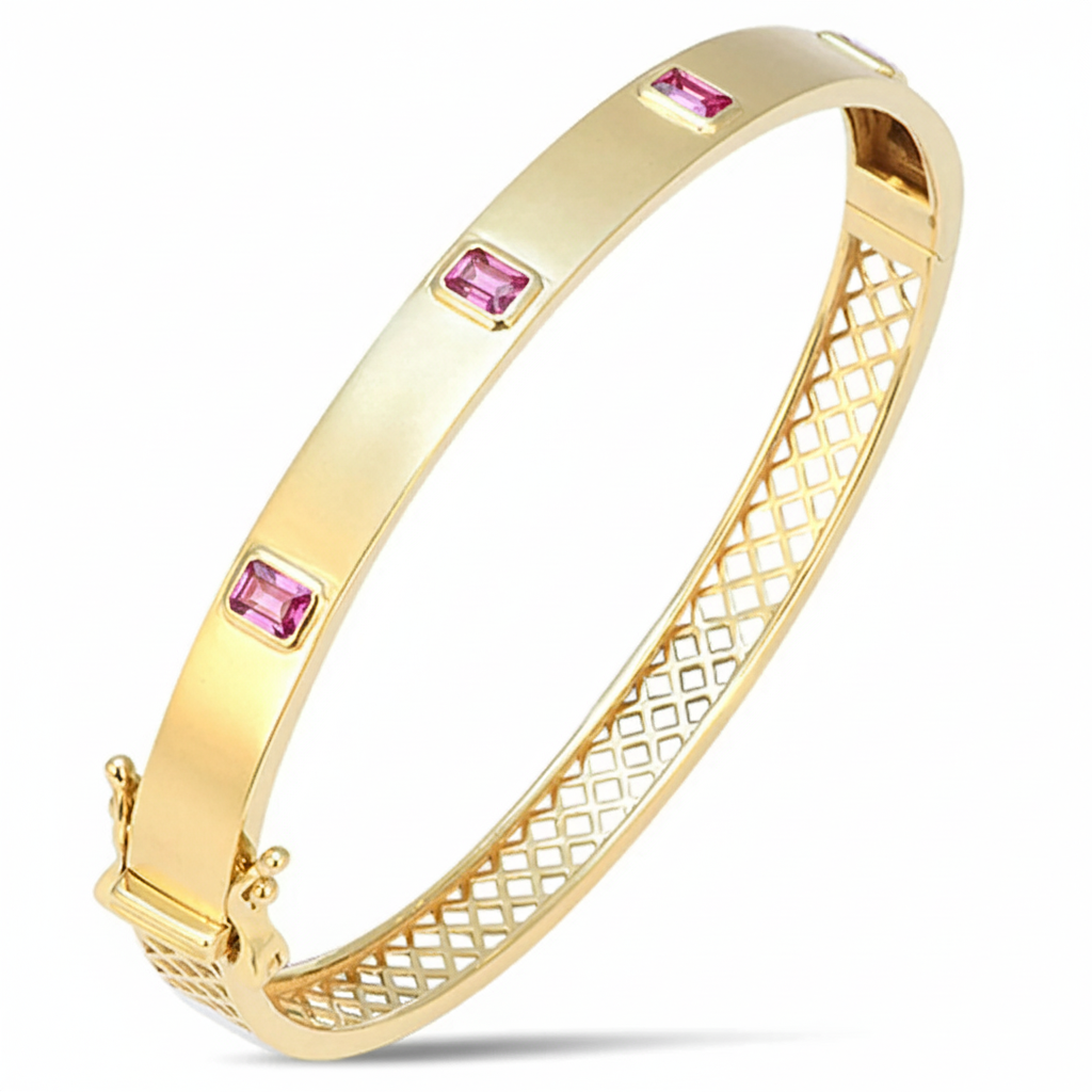 1.20ct G SI 14kt Yellow Gold Pink Sapphire Gemstone Bangle Bracelet