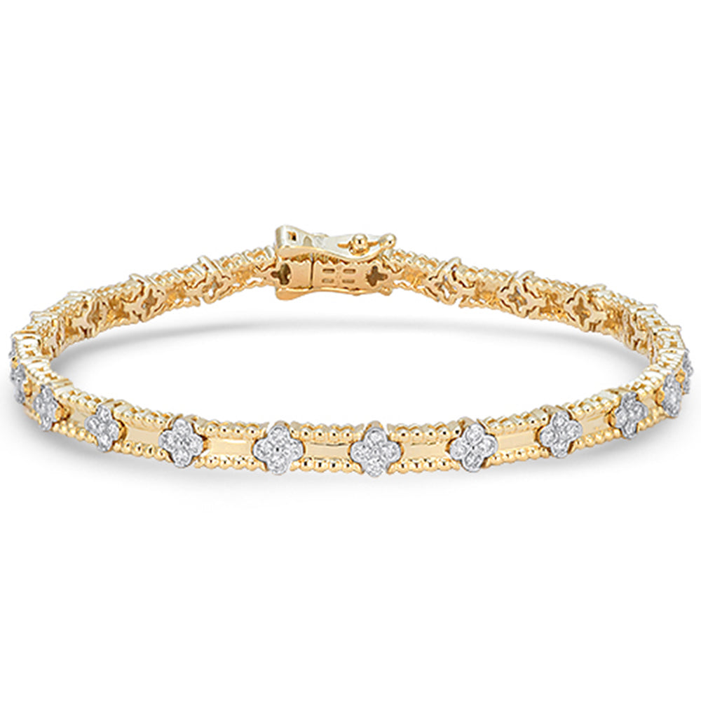 .99ct G SI 14kt Yellow Gold Diamond Clover Bracelet 7" Long