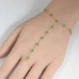.72ct G SI 14kt Yellow Gold Emerald Bracelet & Ring Hand Chain 7+3" Long