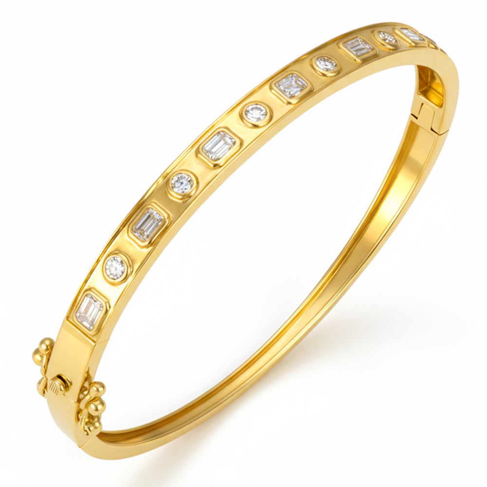 1.39ct G SI 14kt Yellow Gold Diamond Bezel Set Bangle Bracelet