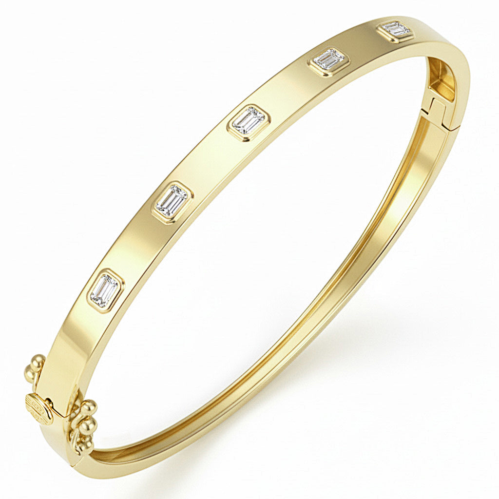 .66ct G SI 14kt Yellow Gold Diamond Bezel Set Bangle Bracelet