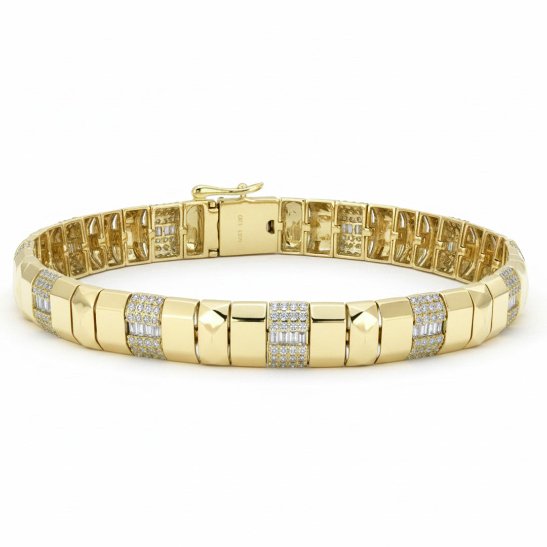 1.33ct G SI 14kt Yellow Gold Diamond Modern Flexible Bangle Bracelet 7" Long