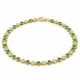 1.35ct G SI 14kt Yellow Gold Diamond & Emerald Gemstone Clover Bracelet 7.25" Long