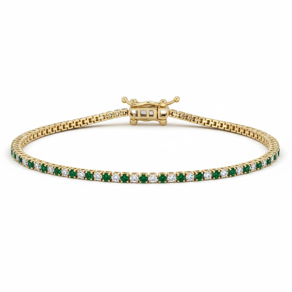 1.83ct G SI 14kt Yellow Gold Diamond & Emerald Gemstone Tennis Bracelet Size 6.5