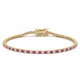 1.84ct G SI 14kt Yellow Gold Diamond & Pink Sapphire Gemstone Tennis Bracelet 7" Long