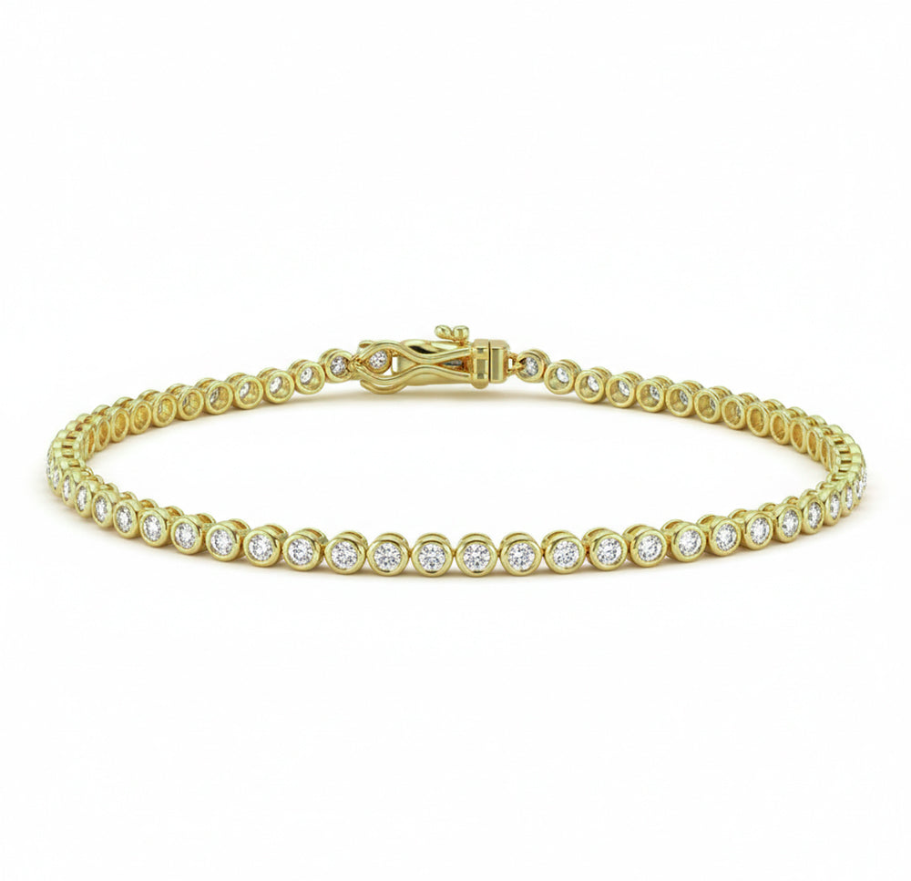 1.44ct G SI 14kt Yellow Gold Diamond Bezel Set Bracelet 7" Long