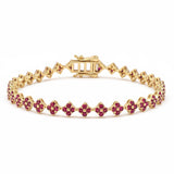 3.36ct G SI 14kt Yellow Gold Ruby Gemstone Clover Bracelet 7" Long