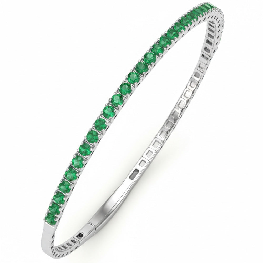 1.73ct G SI 14kt White Gold Emerald Gemstone Bangle Bracelet 56mm