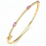 <span style="color:purple">SPECIAL!</span> 1.35ct G SI 14kt Yellow Gold Diamond & Pink Sapphire Gemstone Bangle Bracelet