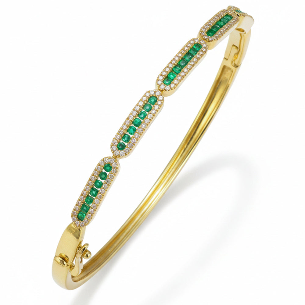 <span style="color:purple">SPECIAL!</span> .91ct G SI 14kt Yellow Gold Diamond & Emerald Gemstone Bangle Bracelet
