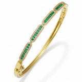 <span style="color:purple">SPECIAL!</span> .91ct G SI 14kt Yellow Gold Diamond & Emerald Gemstone Bangle Bracelet