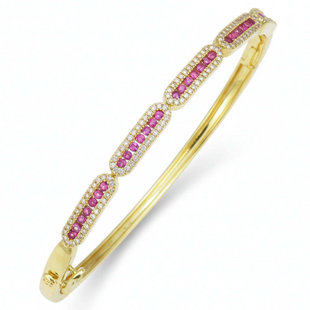 .97ct G SI 14kt Yellow Gold Diamond & Pink Sapphire Gemstone Bangle Bracelet