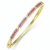 .97ct G SI 14kt Yellow Gold Diamond & Pink Sapphire Gemstone Bangle Bracelet