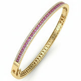 1.66ct G SI 14kt Yellow Gold Diamond & Pink Sapphire Gemstone Bangle Bracelet
