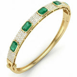 4.10ct G SI 14kt Yellow Gold Diamond & Emerald Gemstone Bangle Bracelet